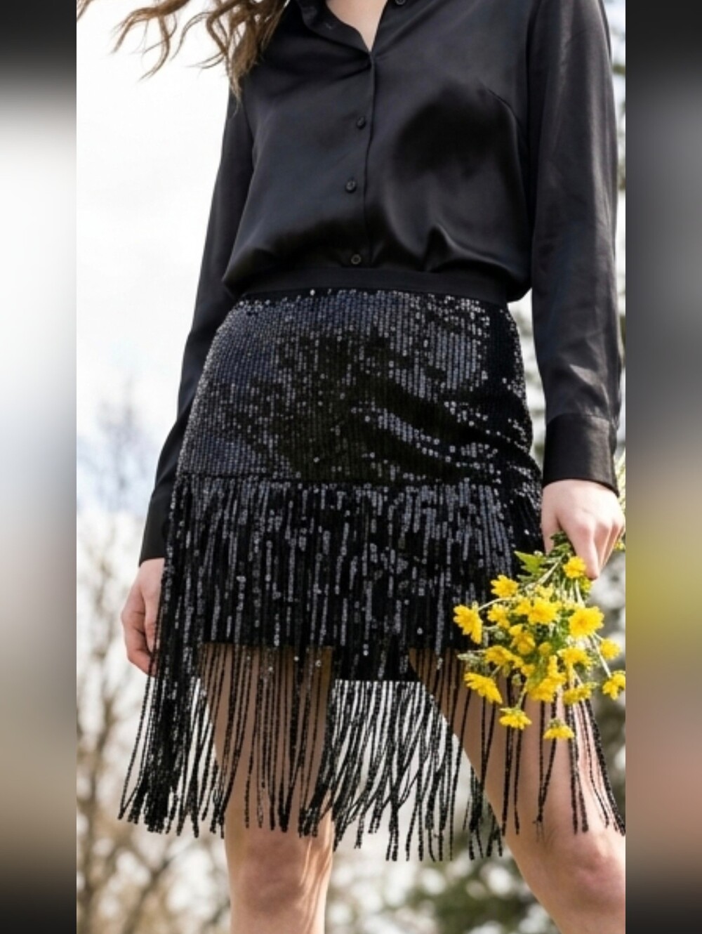 Salt Black Sequin Fringe  Skirt - Women